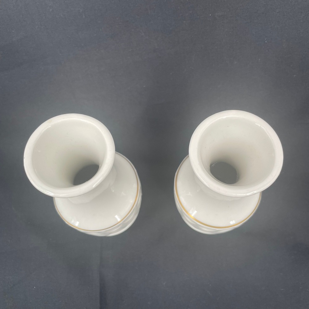 Vintage White Ceramic Bud Vases Gold Trim Scalloped Textured Mid Century 5.5" - Picture 2 of 4